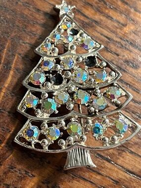 Crystal Aurora Borealis Christmas Tree Brooch